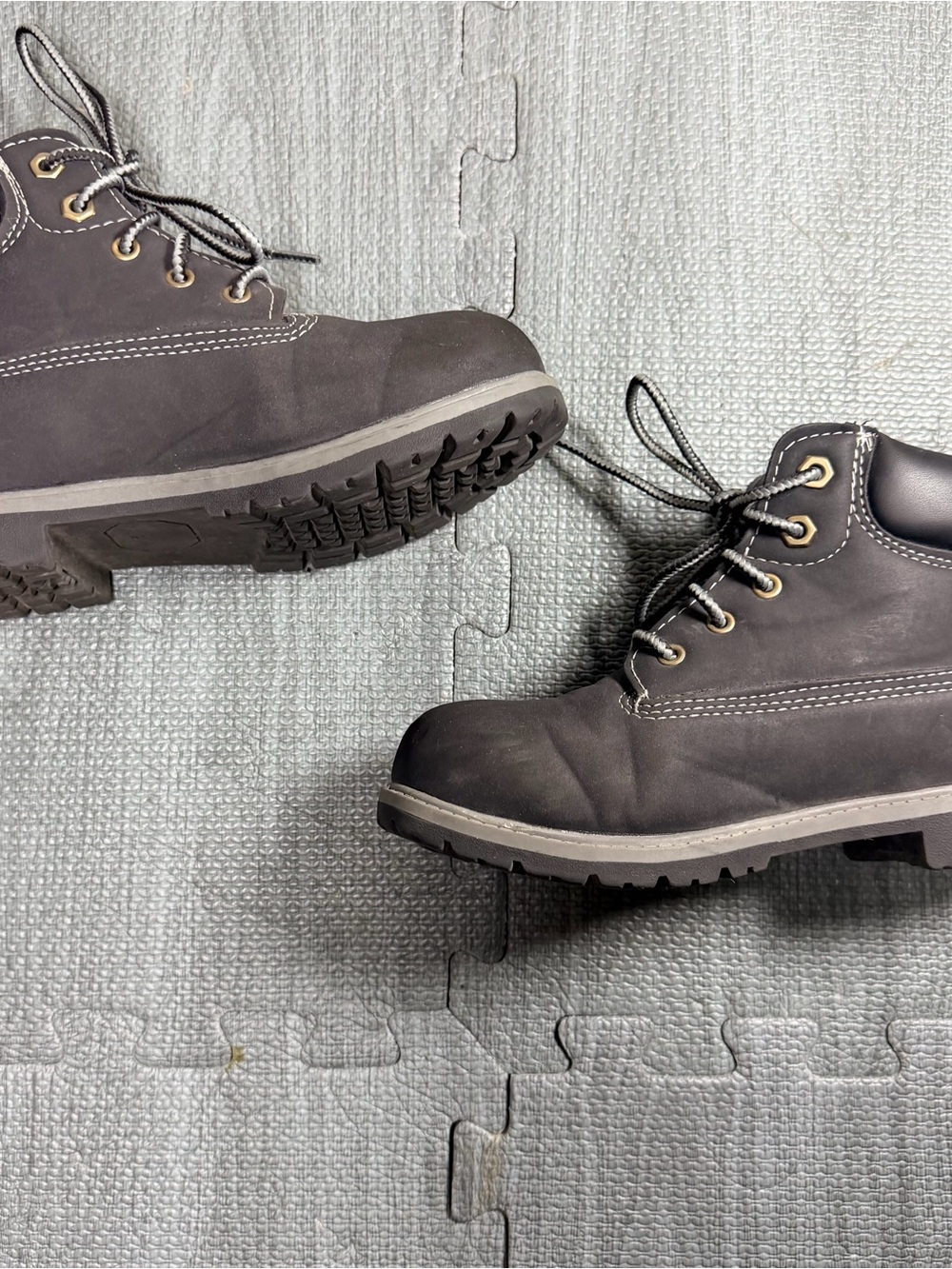 Kids Black Lace Up Hiking Work Boots Youth Size 2 Outdoor Casual Unisex